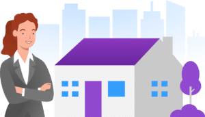 Lady  Landlord standing in front of her house